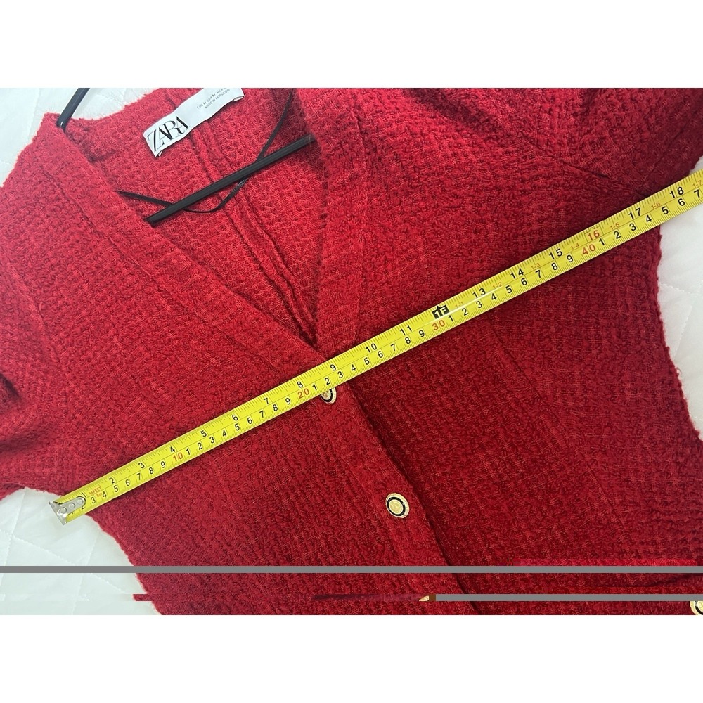 ZARA Boucle Knit Cardigan Dress M Red Preppy Old Money Dark Academia Chic Luxe - Picture 5 of 7